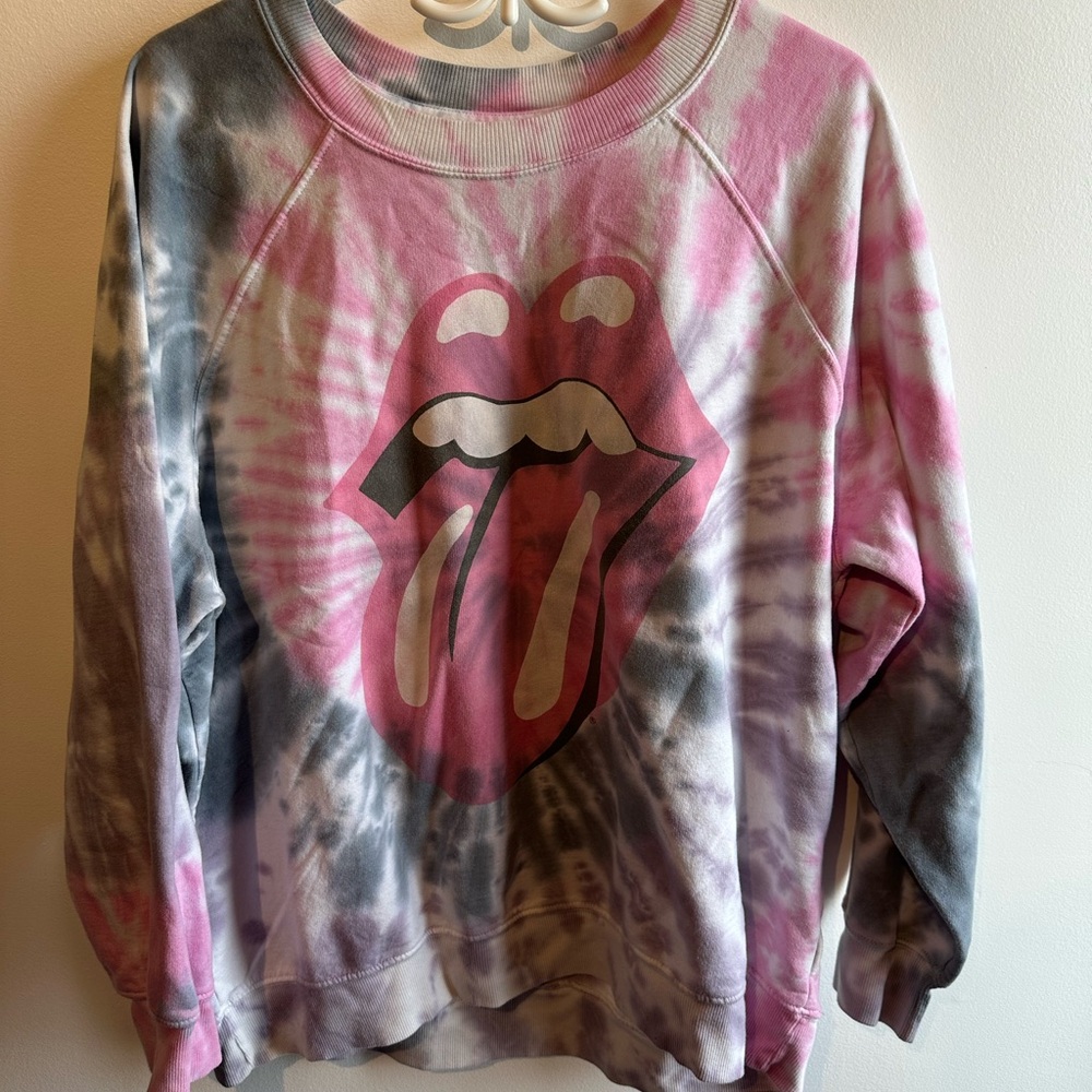 American Eagle Pink and Grey Tie-Dye Rolling Stones Sweater